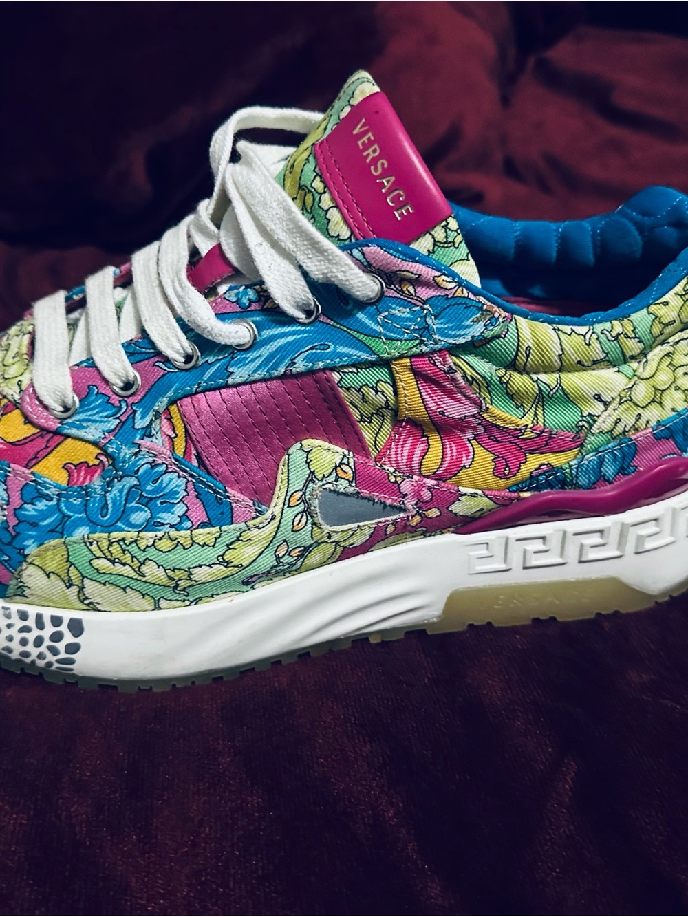 Versace Pink-Blue-Green Floral Pattern Low-Top Sneaker